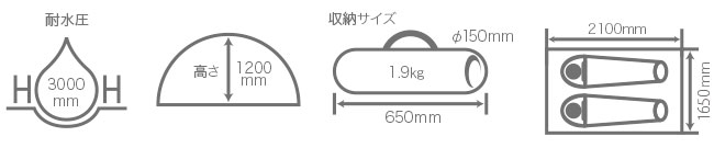  ウルトラライトワンタッチテントのサイズ画像