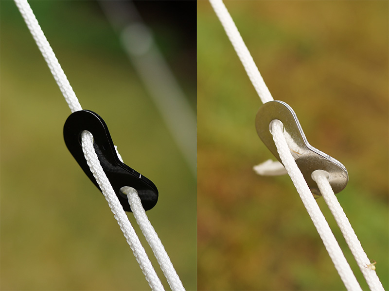  ライダーズコンフォートタープの各部の特徴（ロープの長さを見分けられる自在金具）