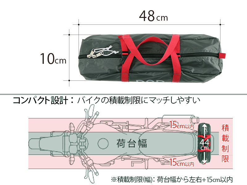 ライダーズコンフォートタープのメインの特徴(優れた積載性)