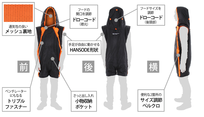 人型寝袋 ハンソデシリーズの主な特徴
