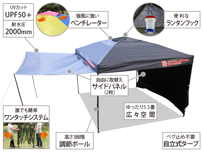  ワンタッチリビングタープの主な特徴