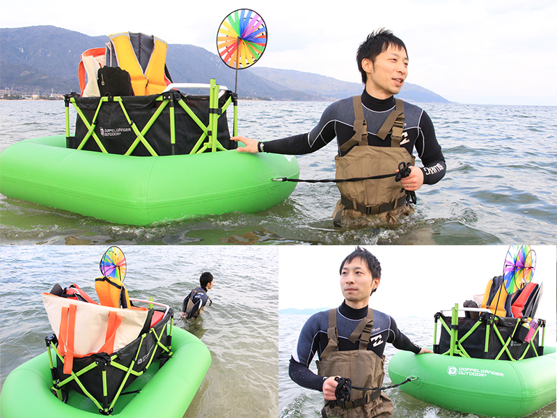 キャリーワゴン用水陸両用アタッチメントのメインの特徴(川・湖・海。水面の移動もラクラク!)