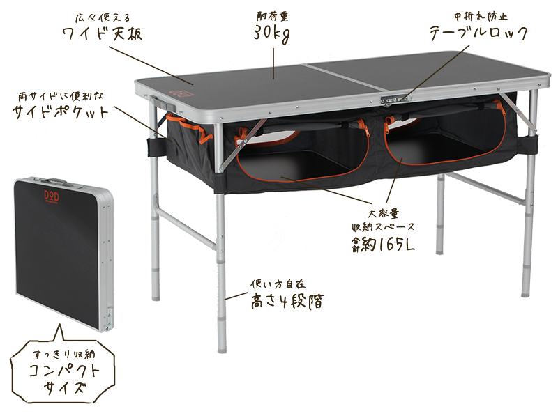  ストレージアウトドアテーブルの主な特徴