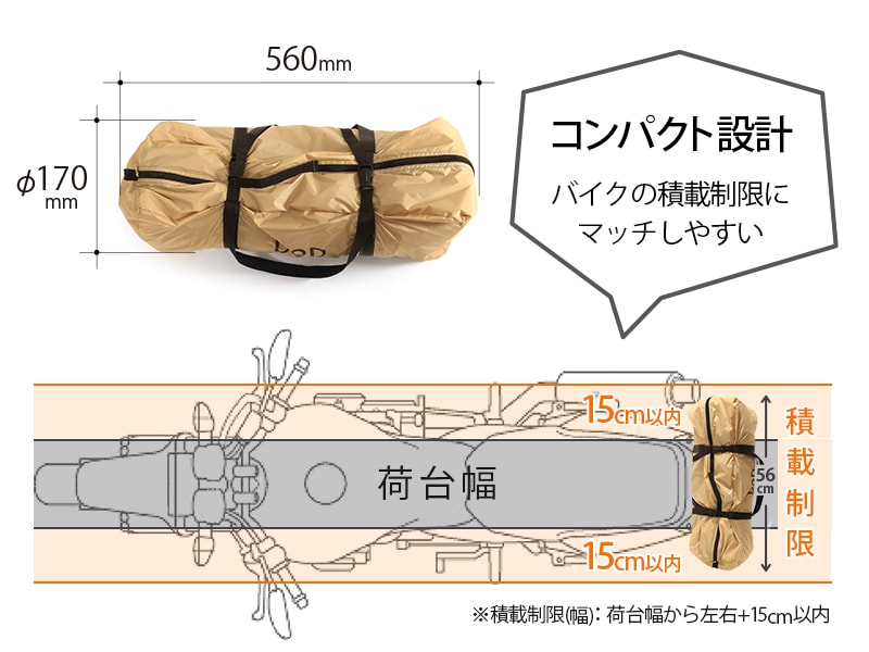 ライダーズワンタッチテントのメインの特徴(優れた積載性)