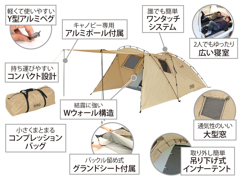 ライダーズタンデムテント（タン） T3-485-TN - DOD（ディーオーディー