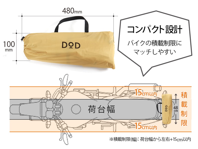ライダーズコンフォートタープのメインの特徴(優れた積載性)