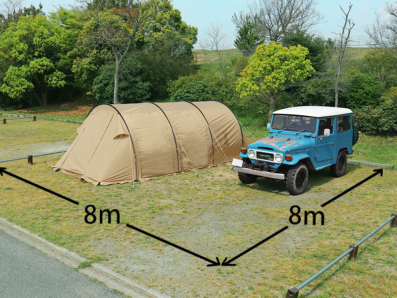  カマボコテント2のメインの特徴（日本のキャンプサイトに合わせて設計されたサイズ）
