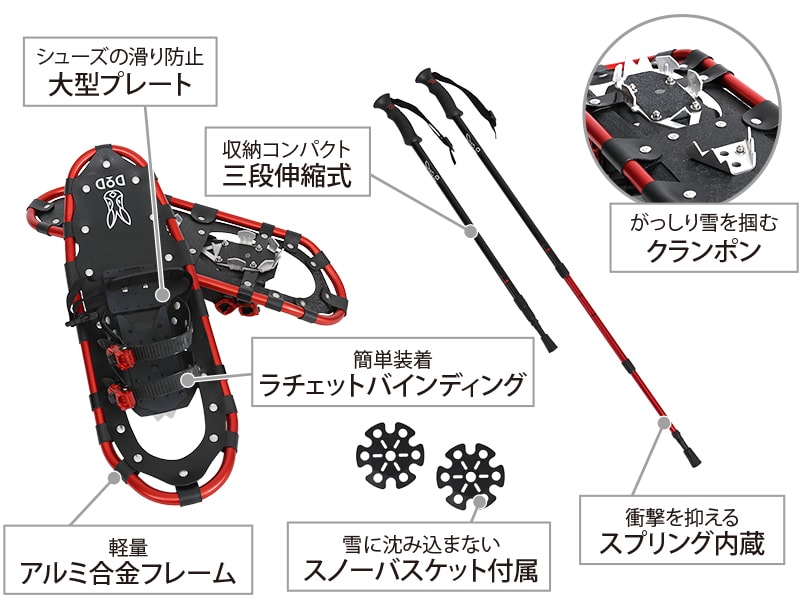  トレッキングポールスノーシューセットの主な特徴