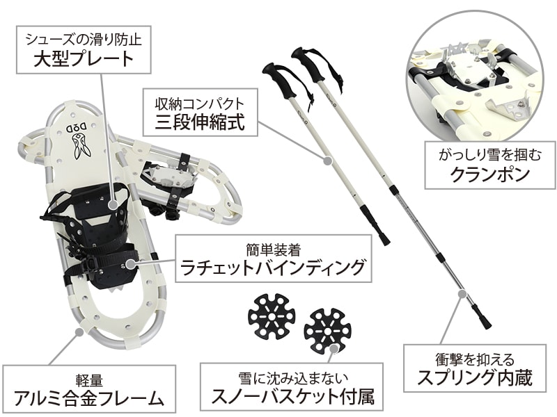  トレッキングポールスノーシューセットの主な特徴