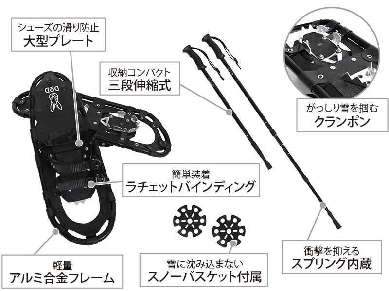  トレッキングポールスノーシューセットの主な特徴