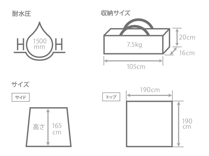  サブマリンテントMのサイズ画像