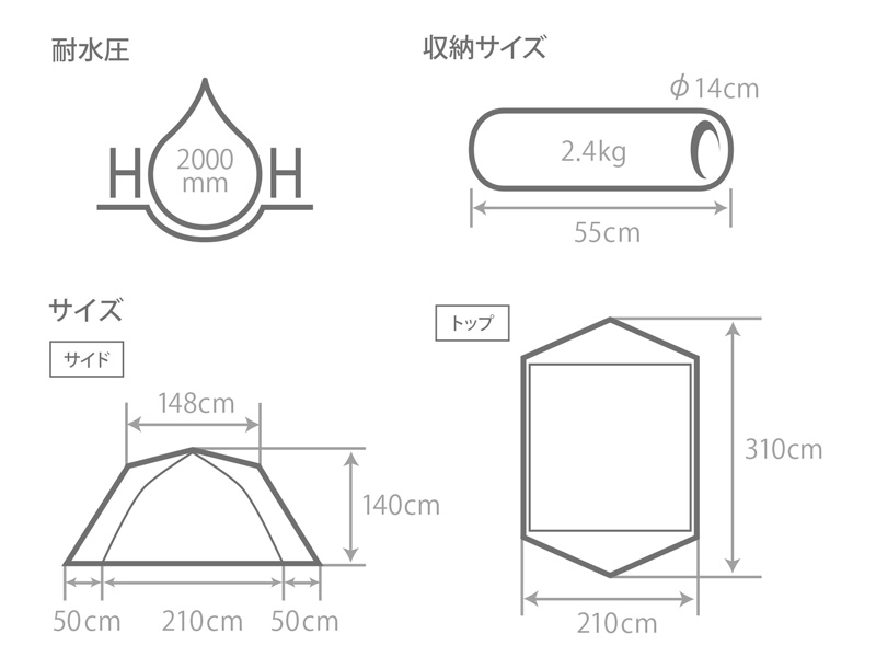  ワンタッチカンガルーテント用フライシートMのサイズ画像