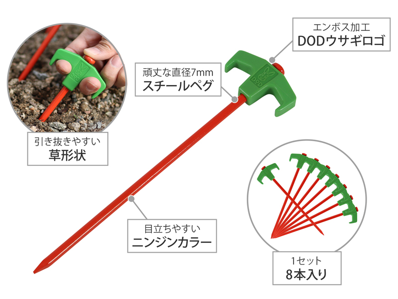 ニンジンペグ(8本セット)の主な特徴