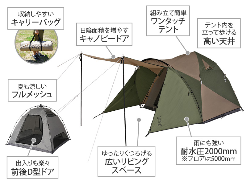 DOD ザ・ワンタッチテント M タン×カーキ T3-673-KH