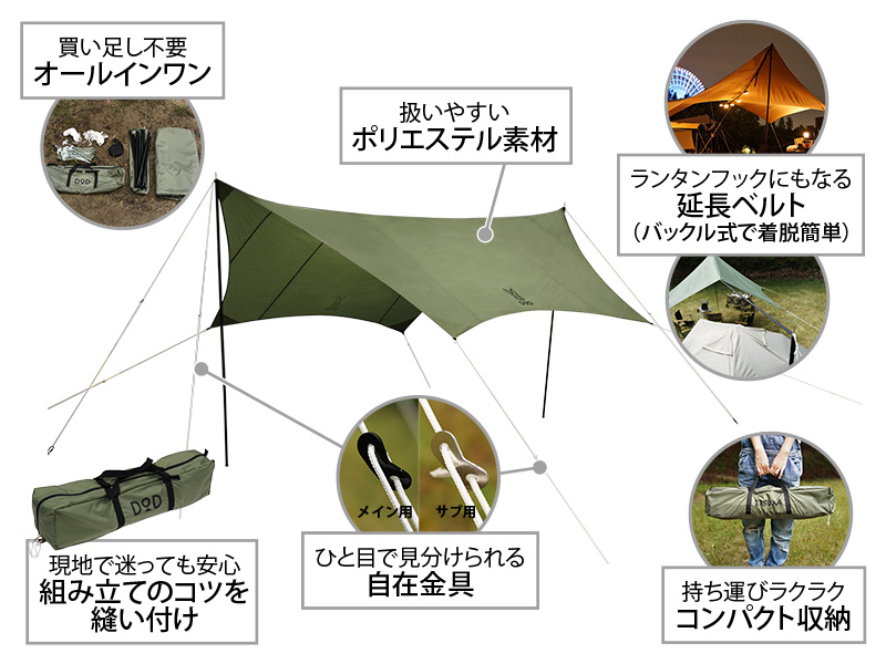 いつかのタープ カーキ Tt5 631 Kh Dod ディーオーディー いつかのタープ カーキ Tt5 631 Kh Dod ディーオーディー