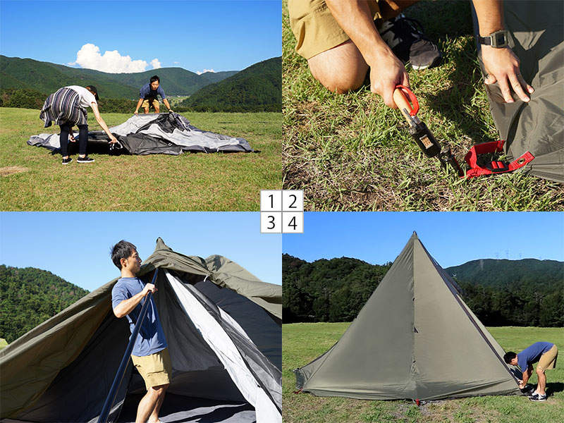 ヤドカリテントのメインの特徴(シンプルに建てられるワンポールテント)