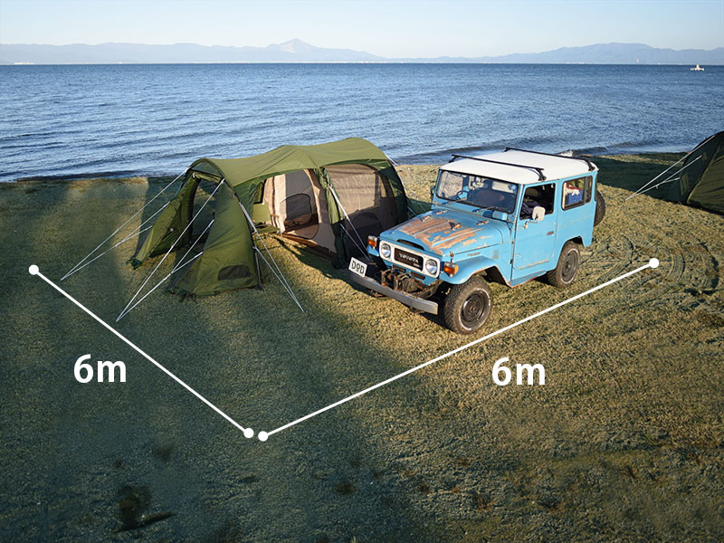  カマボコテント3Sのメインの特徴（省スペースな設営面積）