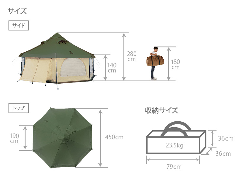  タケノコテント2のサイズ画像