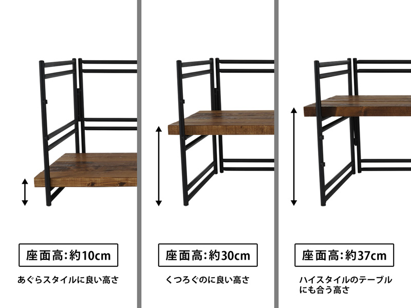  テキーラソファレッグのメインの特徴（3種類の高さで使用可能）