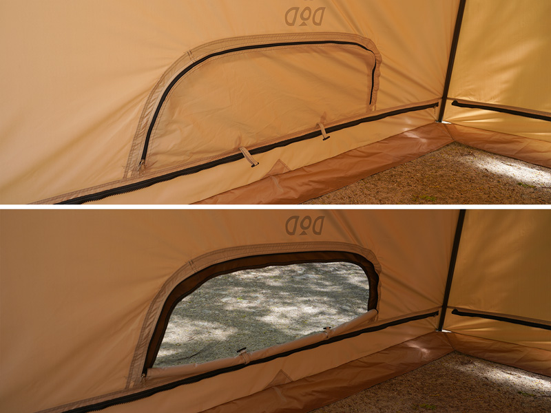  おうちテントの各部の特徴（換気しやすい2つの窓）