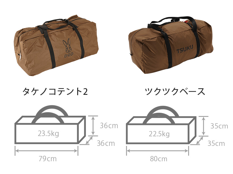 ツクツクベースとタケノコテント2収納サイズ