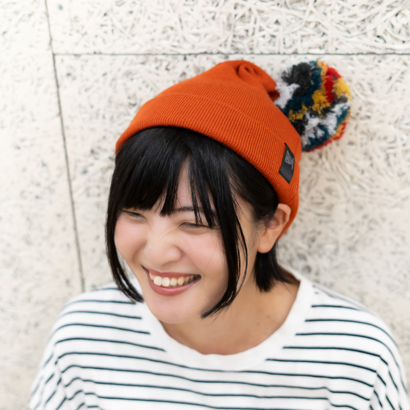 ニットボウボンボン（ライトグレー/ネーブルオレンジ/ブルーグレー