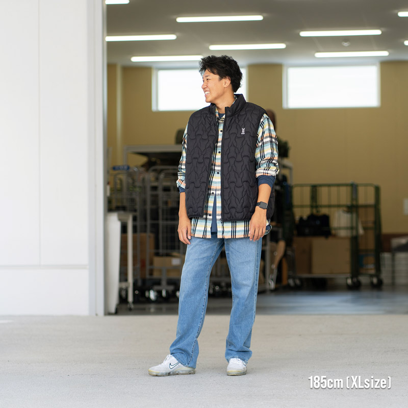 JK101-BG-M ウサステッチナカワタベストM/L/XLの着用イメージ