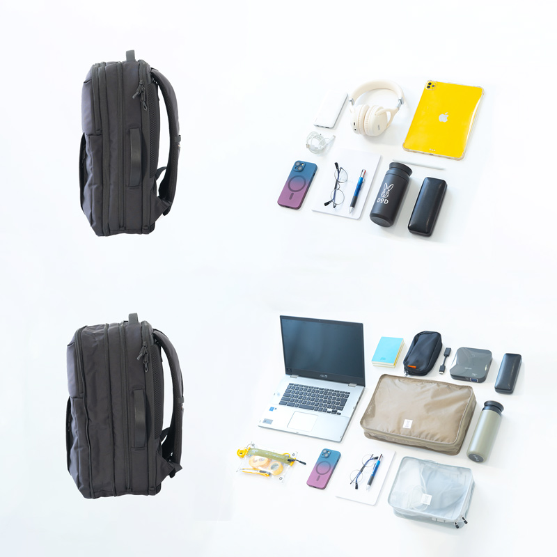  バリビジバCDのメインの特徴（出張や旅行にも対応するマチ拡張仕様（容量19L→23L））
