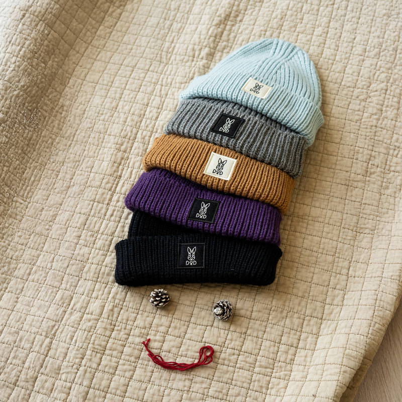 ウサロゴニットキャップ(サックス/キャメル/パープル/ブラック/杢