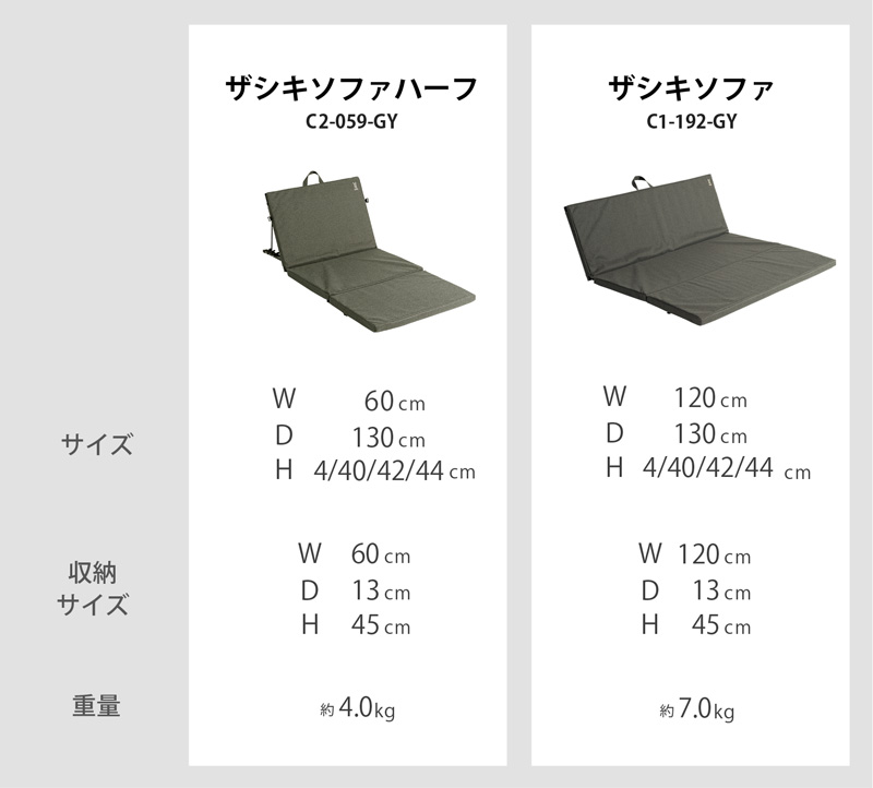 ザシキソファハーフシリーズ比較表画像