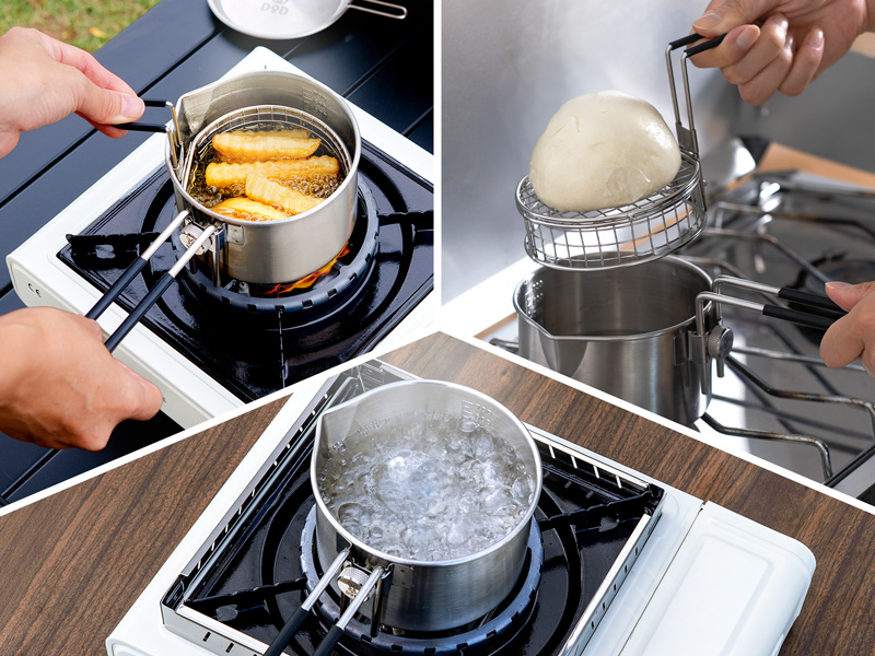  シェラケトルアゲムシのメインの特徴（ひとつで、煮る、揚げる、蒸すの3way）