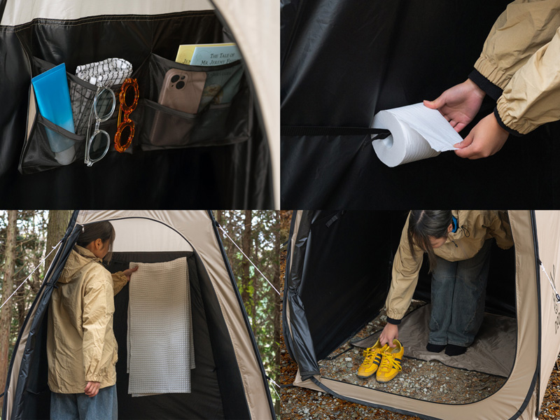  タテテントのメインの特徴（ただの目隠しじゃない。中で「快適」に過ごせる機能。）