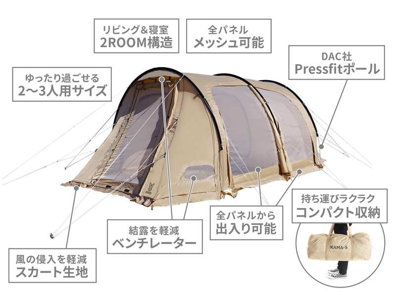  カマボコテント3Sの主な特徴