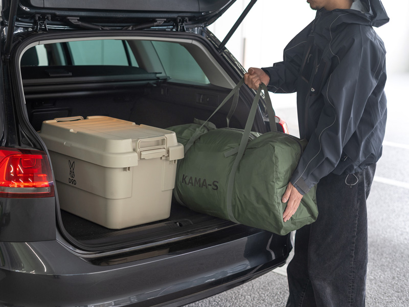  カマボコテント3Sのメインの特徴（コンパクトカーにも積みやすい。）