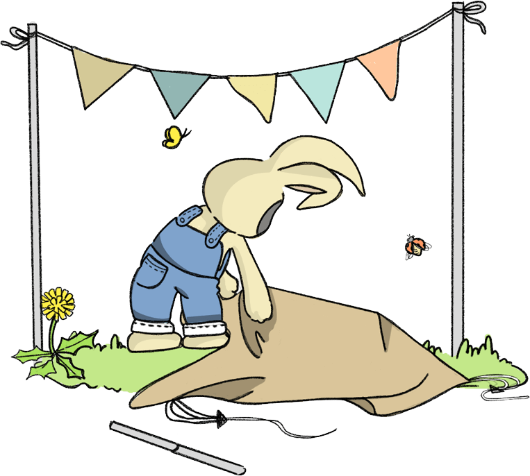 DODフェスタのイラスト、DODのウサギがお祭りの準備をしている様子がイラストで書かれている。