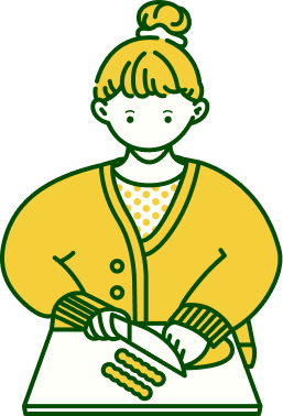 キャンプ場で食べるご飯の前準備をする女性のイラスト