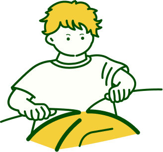 キャンプ場でテント設営する男性のイラスト