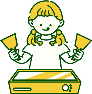 キャンプ場で焼きそばを作る女の子のイラスト